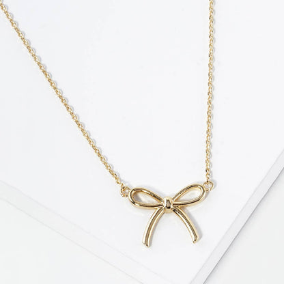 Girls Bow Charm Necklace Gold Dipped, Stylish Coquette Design, Great Gift Idea for Birthdays and Holidays Stud Earrings