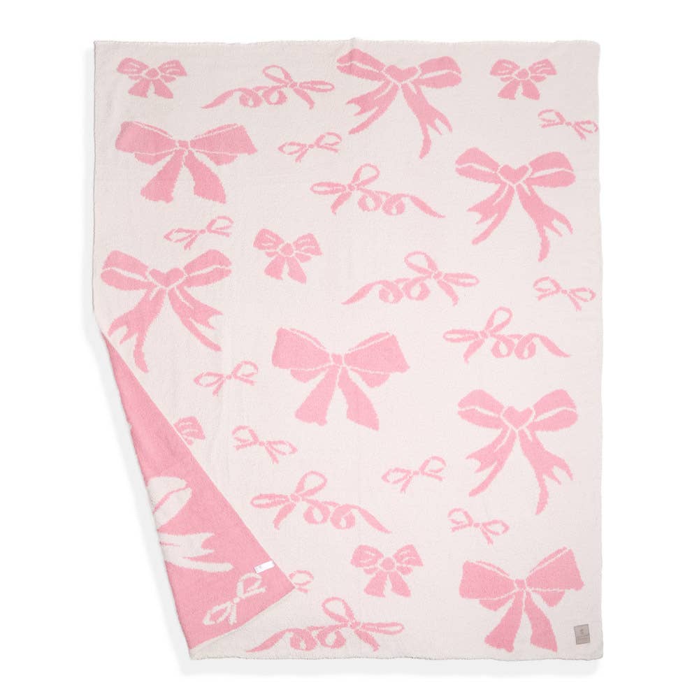 Girly Pink Ribbons Throw Blanket, Reversible Bow Print, Snuggle - Ready Home Comfort Gift for Stylish Ladies - Nifty Decor & More