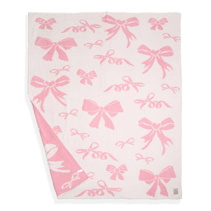 Girly Pink Ribbons Throw Blanket, Reversible Bow Print, Snuggle - Ready Home Comfort Gift for Stylish Ladies - Nifty Decor & More