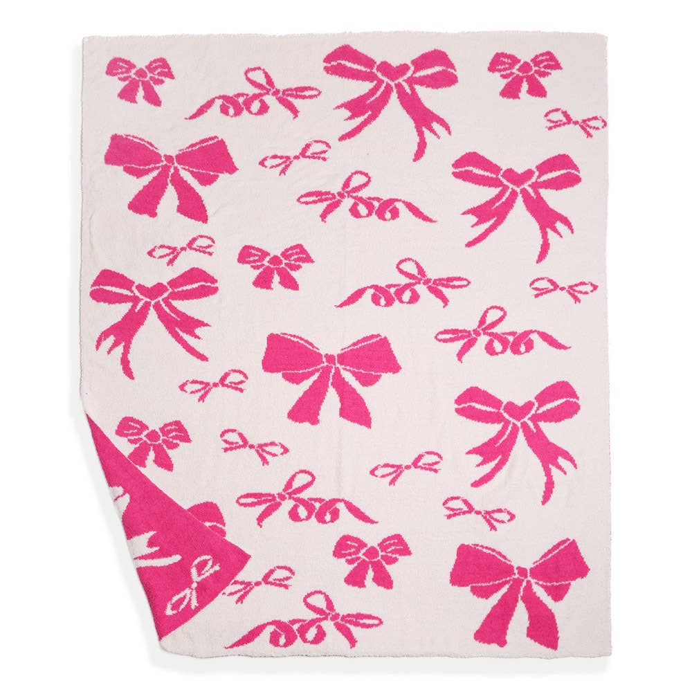 Girly Pink Ribbons Throw Blanket, Reversible Bow Print, Snuggle - Ready Home Comfort Gift for Stylish Ladies - Nifty Decor & More