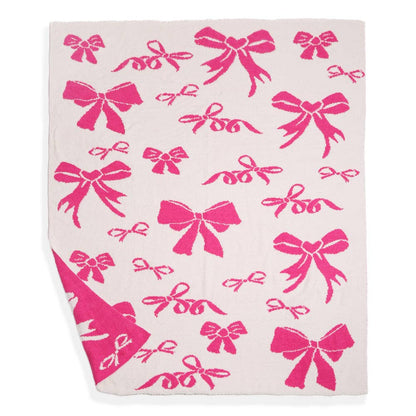Girly Pink Ribbons Throw Blanket, Reversible Bow Print, Snuggle - Ready Home Comfort Gift for Stylish Ladies - Nifty Decor & More