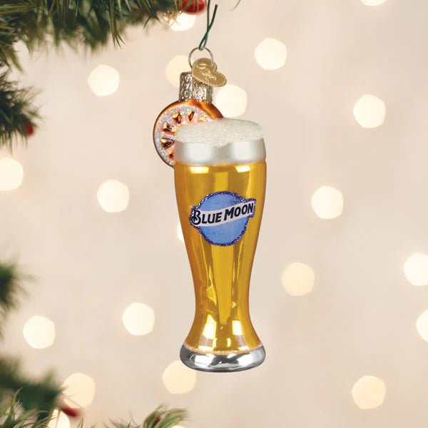 Glass Of Blue Moon Beer Ornament - Nifty Decor & More