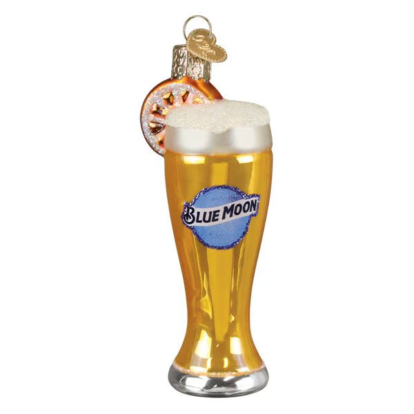 Glass Of Blue Moon Beer Ornament - Nifty Decor & More