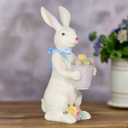 Glittered Bunny Decor - 15" Resin Bunny for Home Decor, Spring Decoration & Easter Display, Cute Bunny Figurine