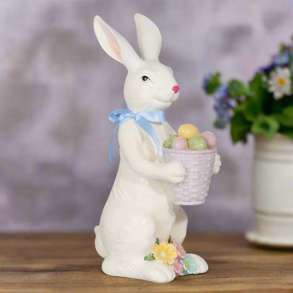 Glittered Bunny Decor - 15" Resin Bunny for Home Decor, Spring Decoration & Easter Display, Cute Bunny Figurine - Nifty Decor & More