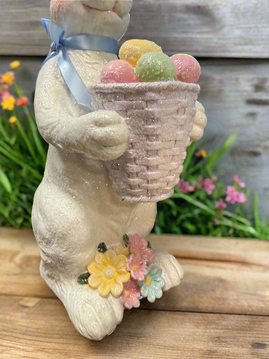 Glittered Bunny Decor - 15" Resin Bunny for Home Decor, Spring Decoration & Easter Display, Cute Bunny Figurine - Nifty Decor & More