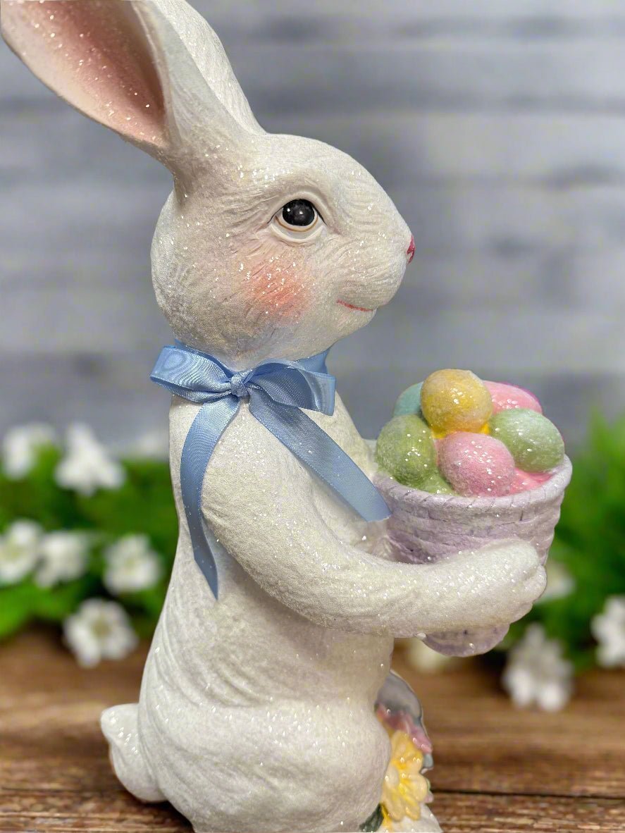 Glittered Bunny Decor - 15" Resin Bunny for Home Decor, Spring Decoration & Easter Display, Cute Bunny Figurine - Nifty Decor & More