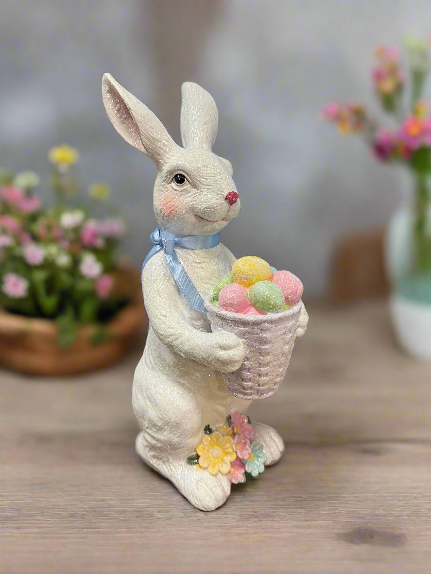 Glittered Bunny Decor - 15" Resin Bunny for Home Decor, Spring Decoration & Easter Display, Cute Bunny Figurine - Nifty Decor & More