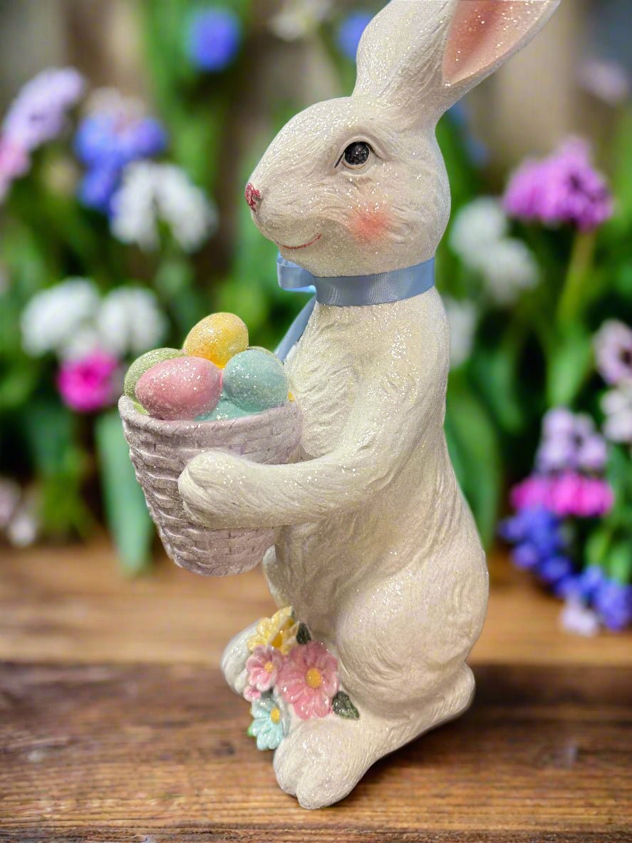 Glittered Bunny Decor - 15" Resin Bunny for Home Decor, Spring Decoration & Easter Display, Cute Bunny Figurine - Nifty Decor & More