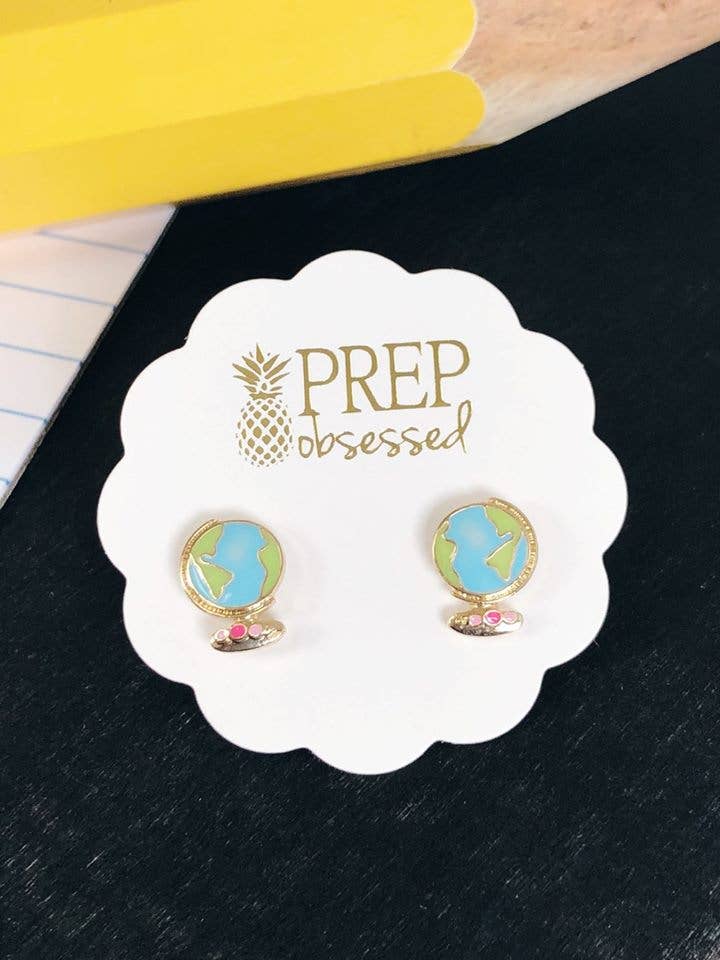 Globe Stud Earrings for Teachers, Signature Enamel Design, Classroom Chic Accessory, Teacher’s Day Gift - Nifty Decor & More