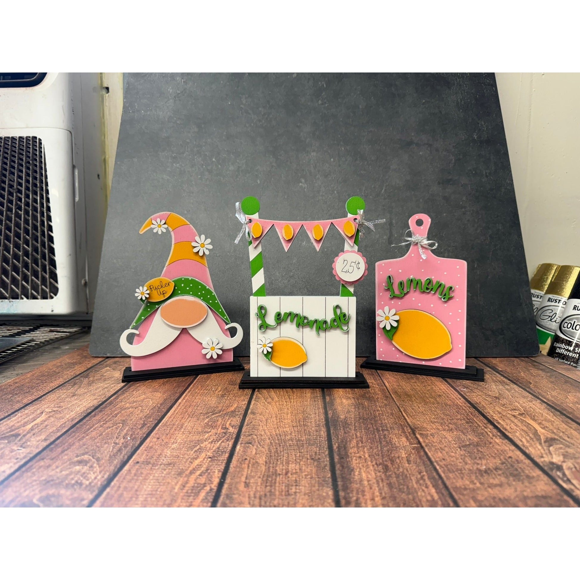 Gnome Lemonade Stand Trio Spring Gnome Shelf Sitter