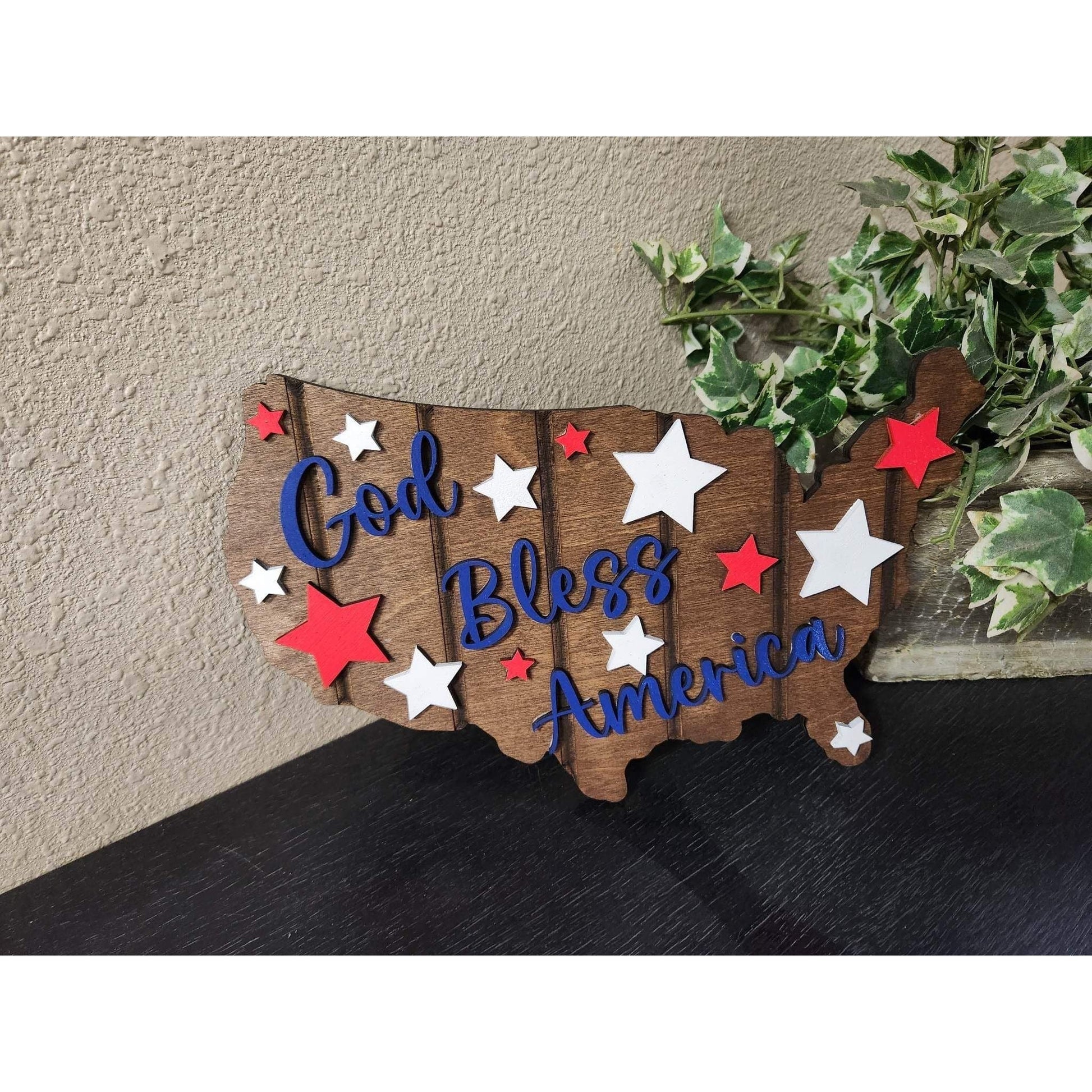 God Bless America USA Wall Decor – Patriotic Layered Wood Shield - Nifty Decor & More