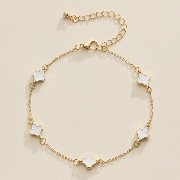 Gold Clover Charm Bracelet – Elegant Dainty Chain with Enamel Accents - Nifty Decor & More
