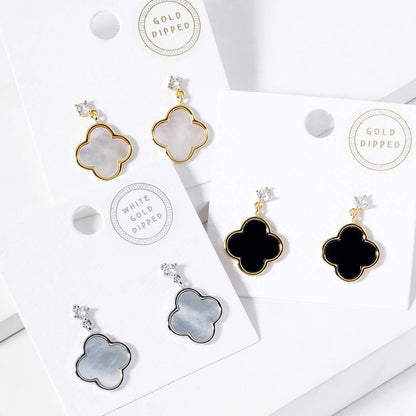 Gold - Dipped Clover Post Dangle Earrings - Nifty Decor & More