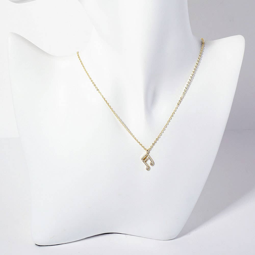 Gold Dipped CZ Stone Paved Music Note Pendant Necklace - Nifty Decor & More