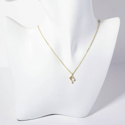 Gold Dipped CZ Stone Paved Music Note Pendant Necklace - Nifty Decor & More