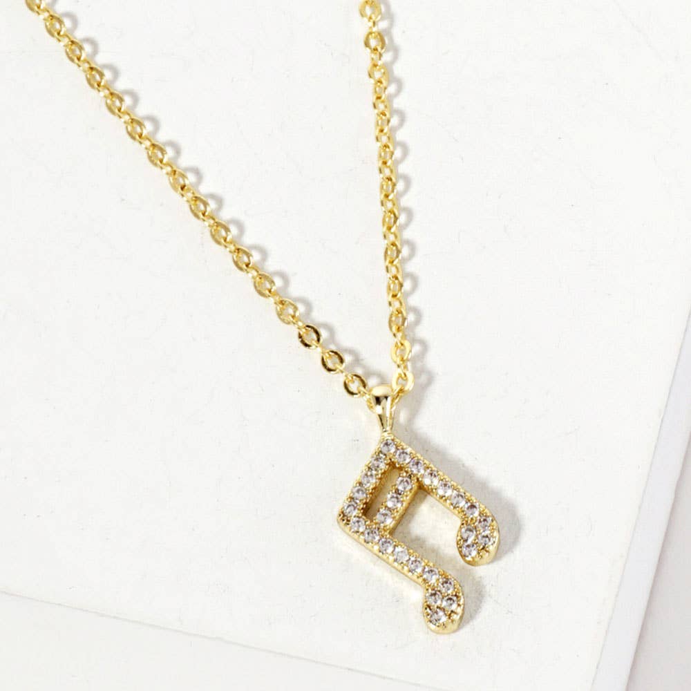 Gold Dipped CZ Stone Paved Music Note Pendant Necklace - Nifty Decor & More