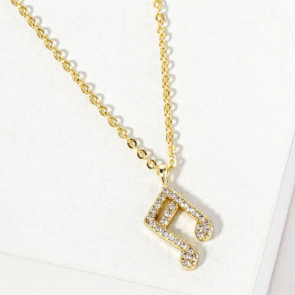 Gold Dipped CZ Stone Paved Music Note Pendant Necklace - Nifty Decor & More