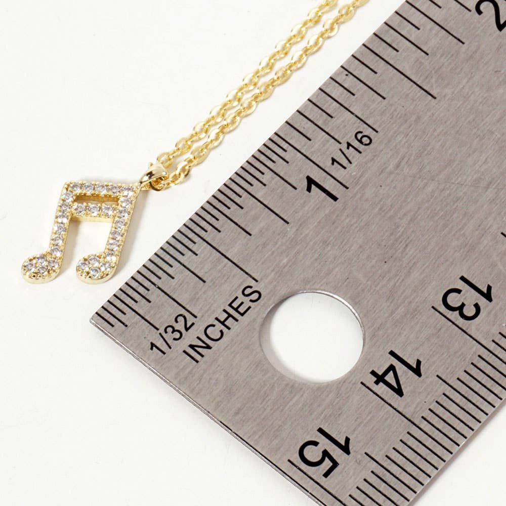 Gold Dipped CZ Stone Paved Music Note Pendant Necklace - Nifty Decor & More