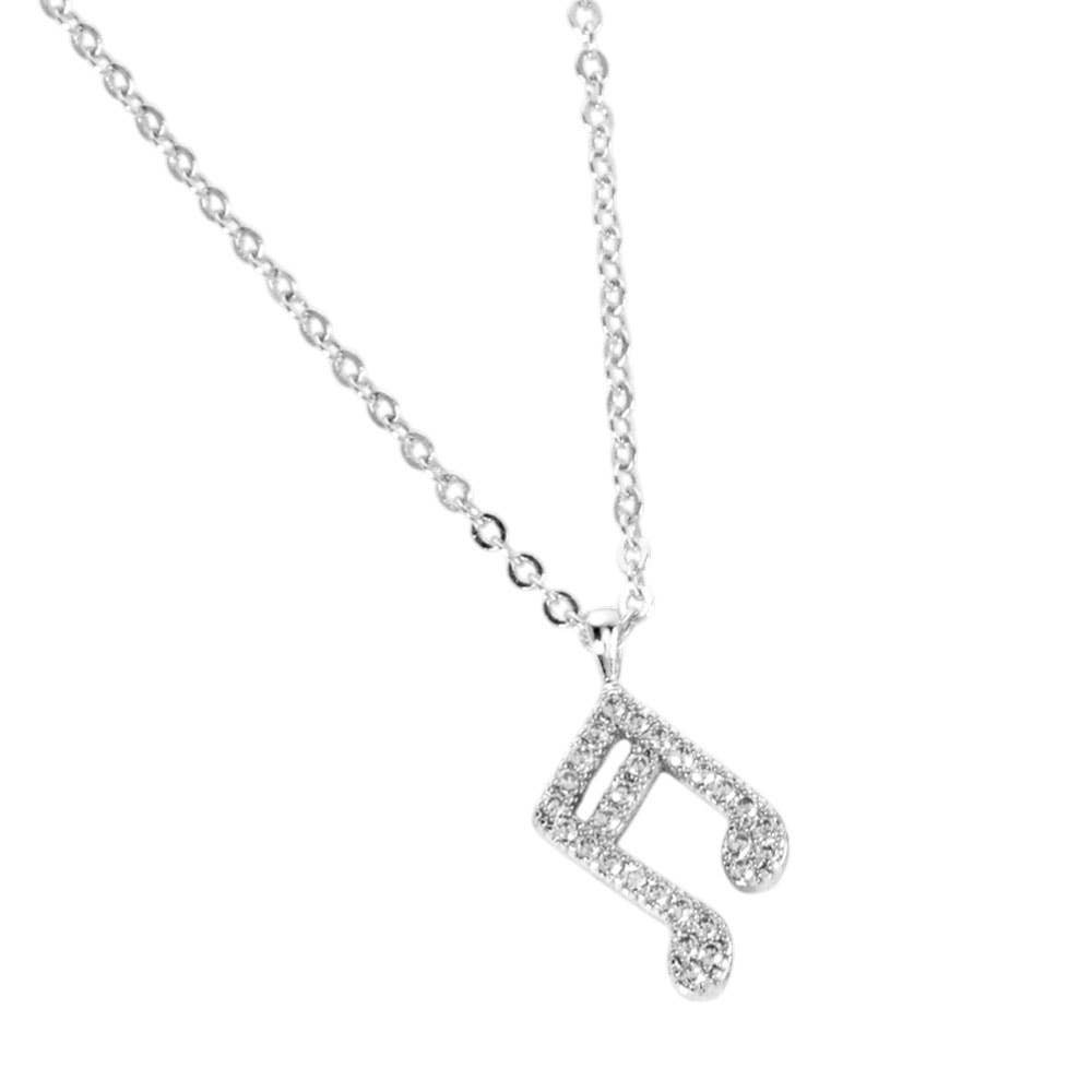 Gold Dipped CZ Stone Paved Music Note Pendant Necklace - Nifty Decor & More