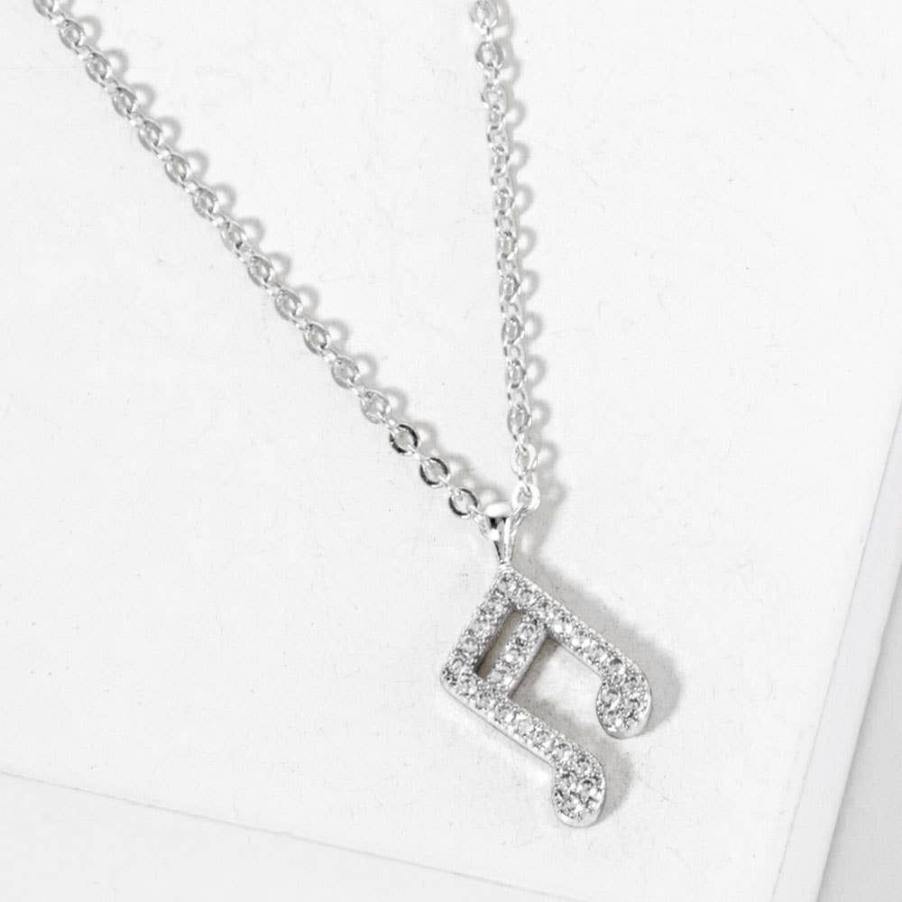 Gold Dipped CZ Stone Paved Music Note Pendant Necklace - Nifty Decor & More