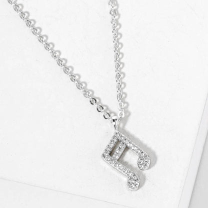 Gold Dipped CZ Stone Paved Music Note Pendant Necklace - Nifty Decor & More
