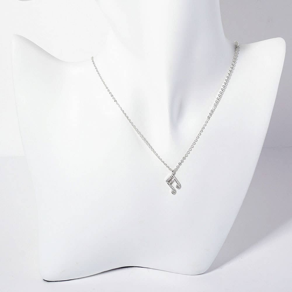 Gold Dipped CZ Stone Paved Music Note Pendant Necklace - Nifty Decor & More