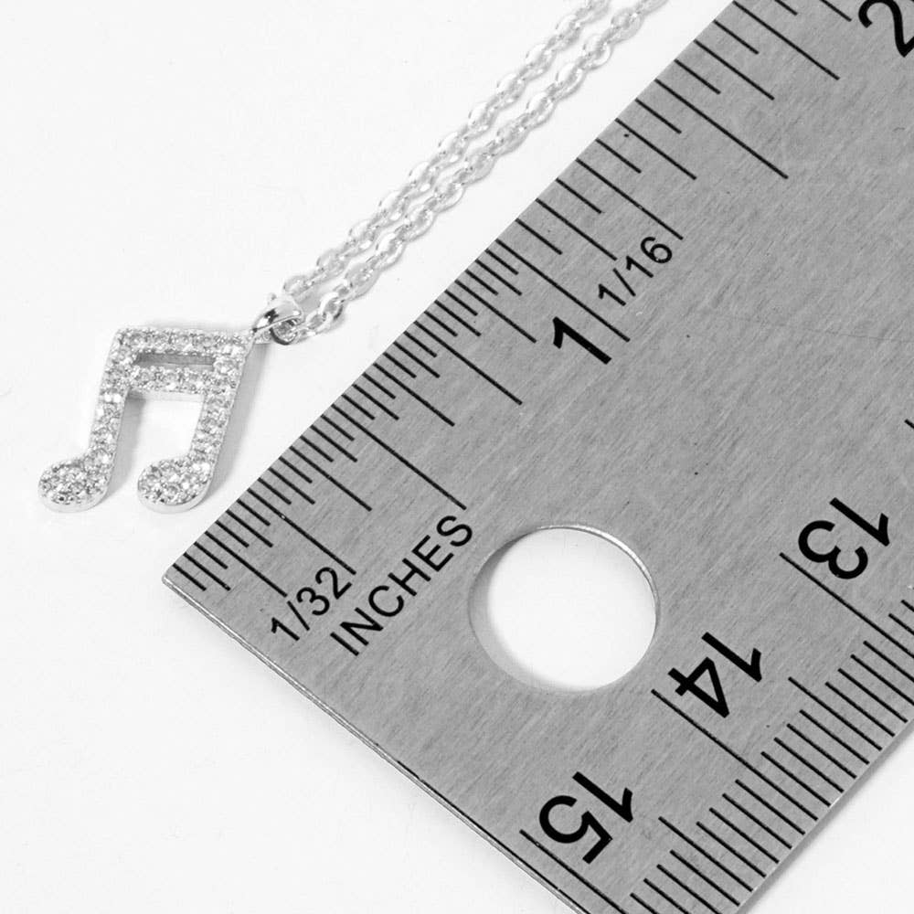 Gold Dipped CZ Stone Paved Music Note Pendant Necklace - Nifty Decor & More
