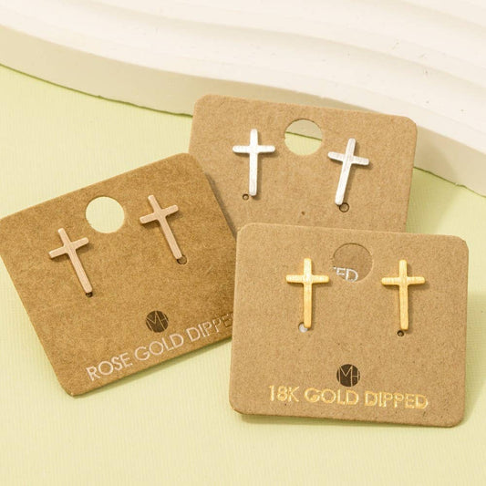 Gold Dipped Mini Cross Post Stud Earrings Faith Earrings G