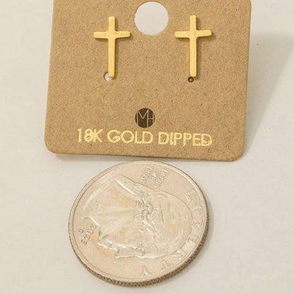 Gold Dipped Mini Cross Post Stud Earrings - Nifty Decor & More