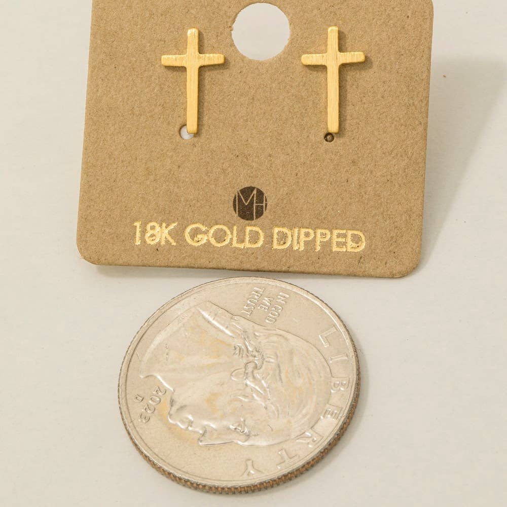 Gold Dipped Mini Cross Post Stud Earrings Faith Earrings