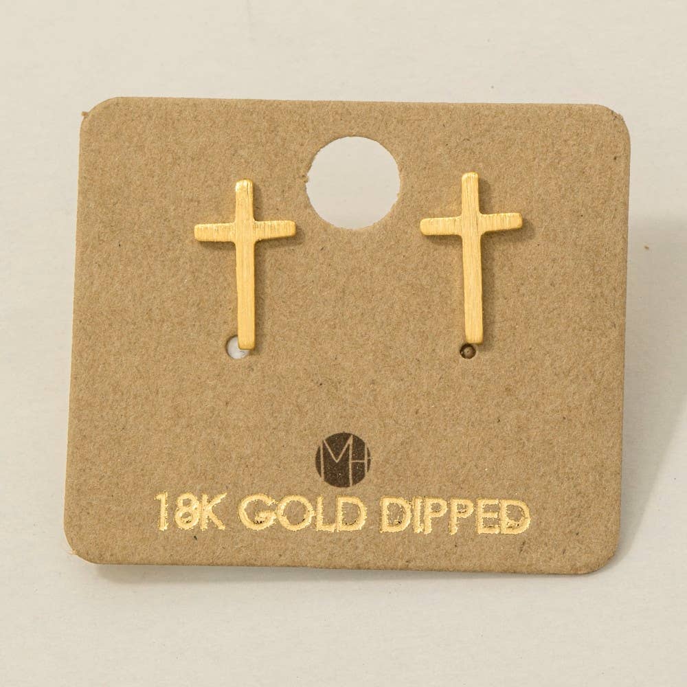 Gold Dipped Mini Cross Post Stud Earrings Faith Earrings