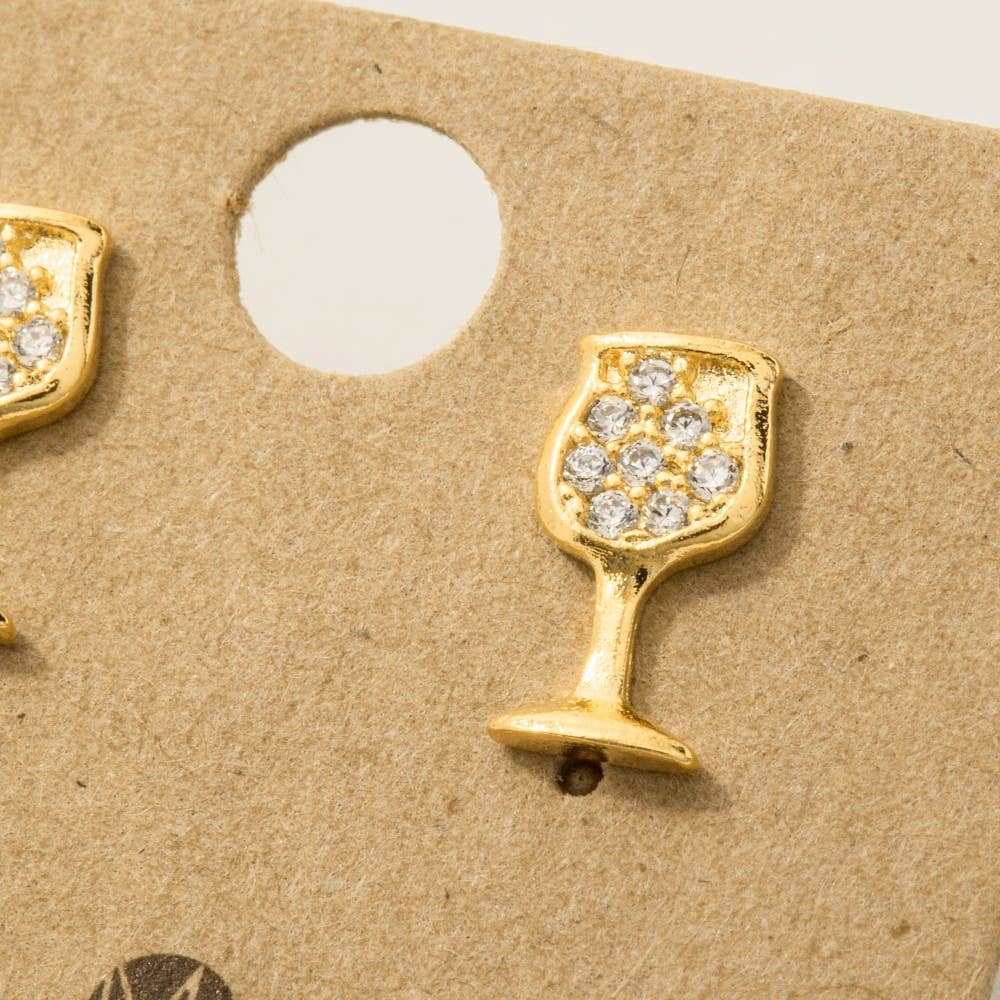 Gold Dipped Mini Pave Wine Glass Stud Earrings Earrings