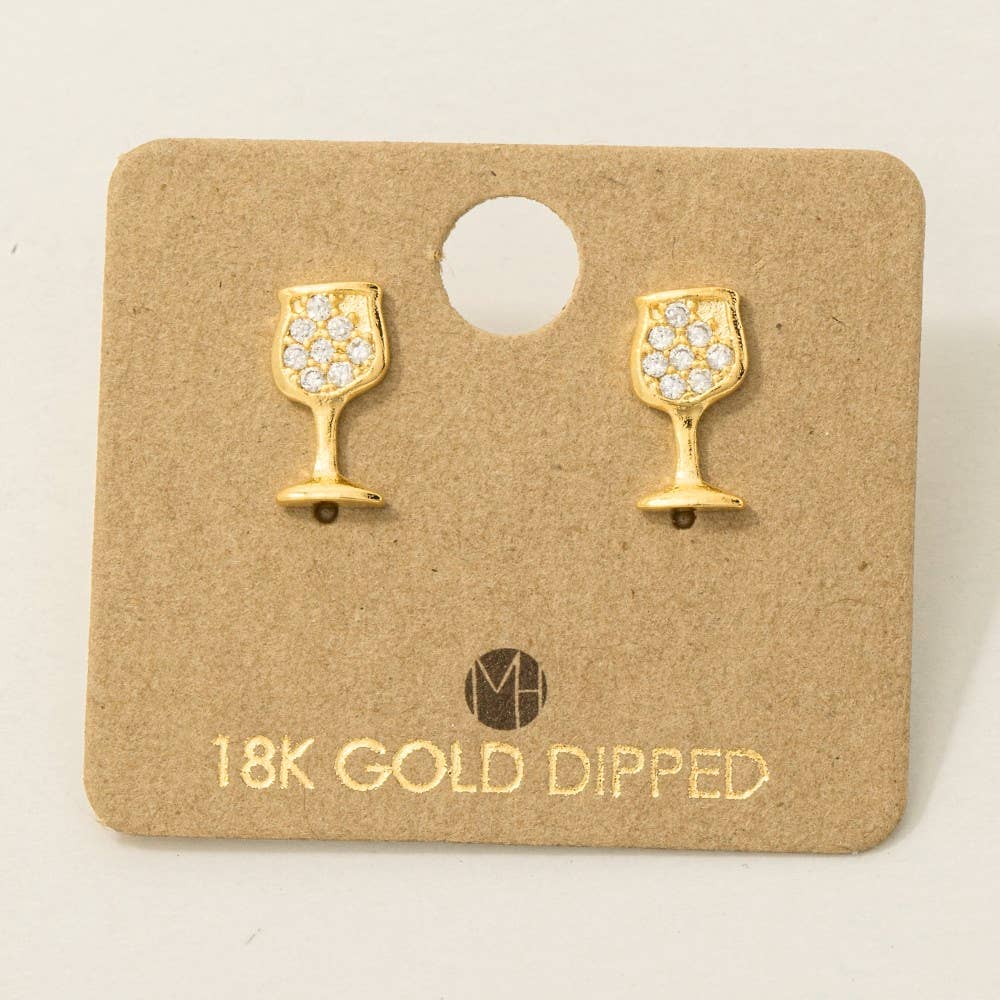 Gold Dipped Mini Pave Wine Glass Stud Earrings Earrings