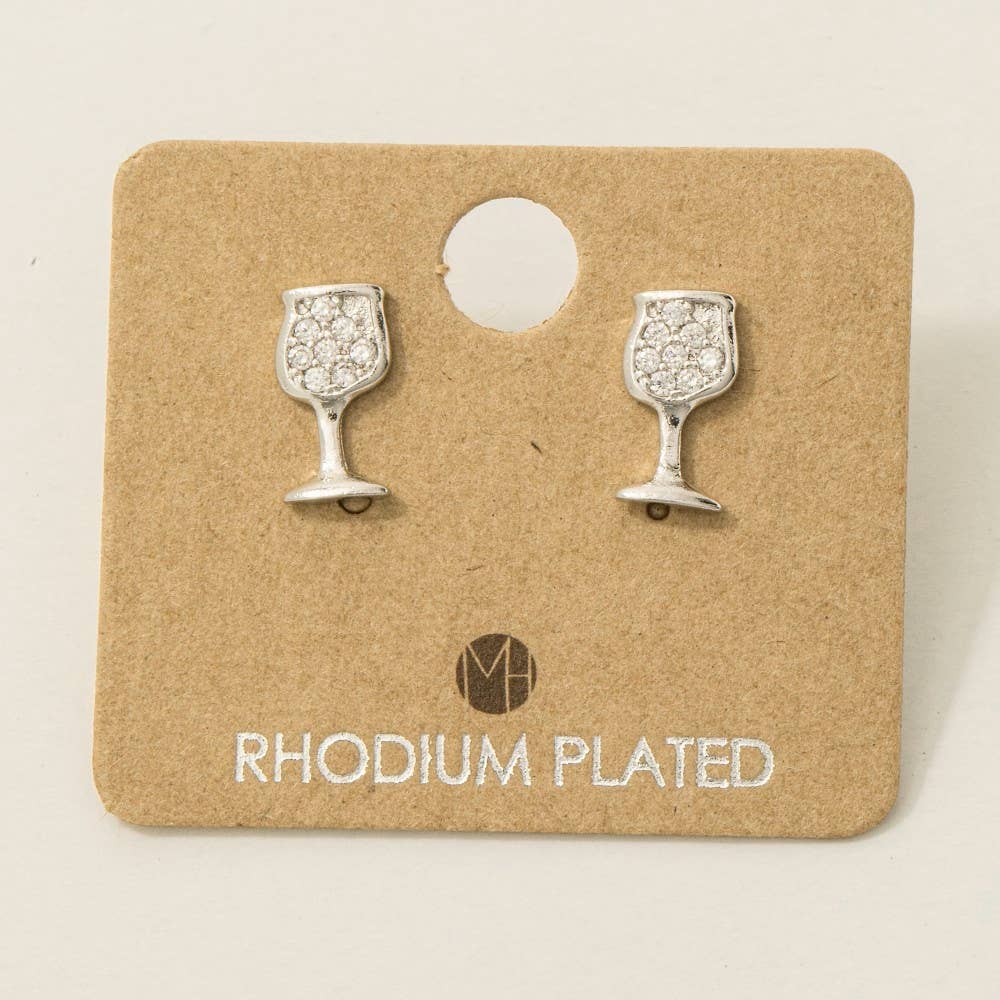 Gold Dipped Mini Pave Wine Glass Stud Earrings Earrings