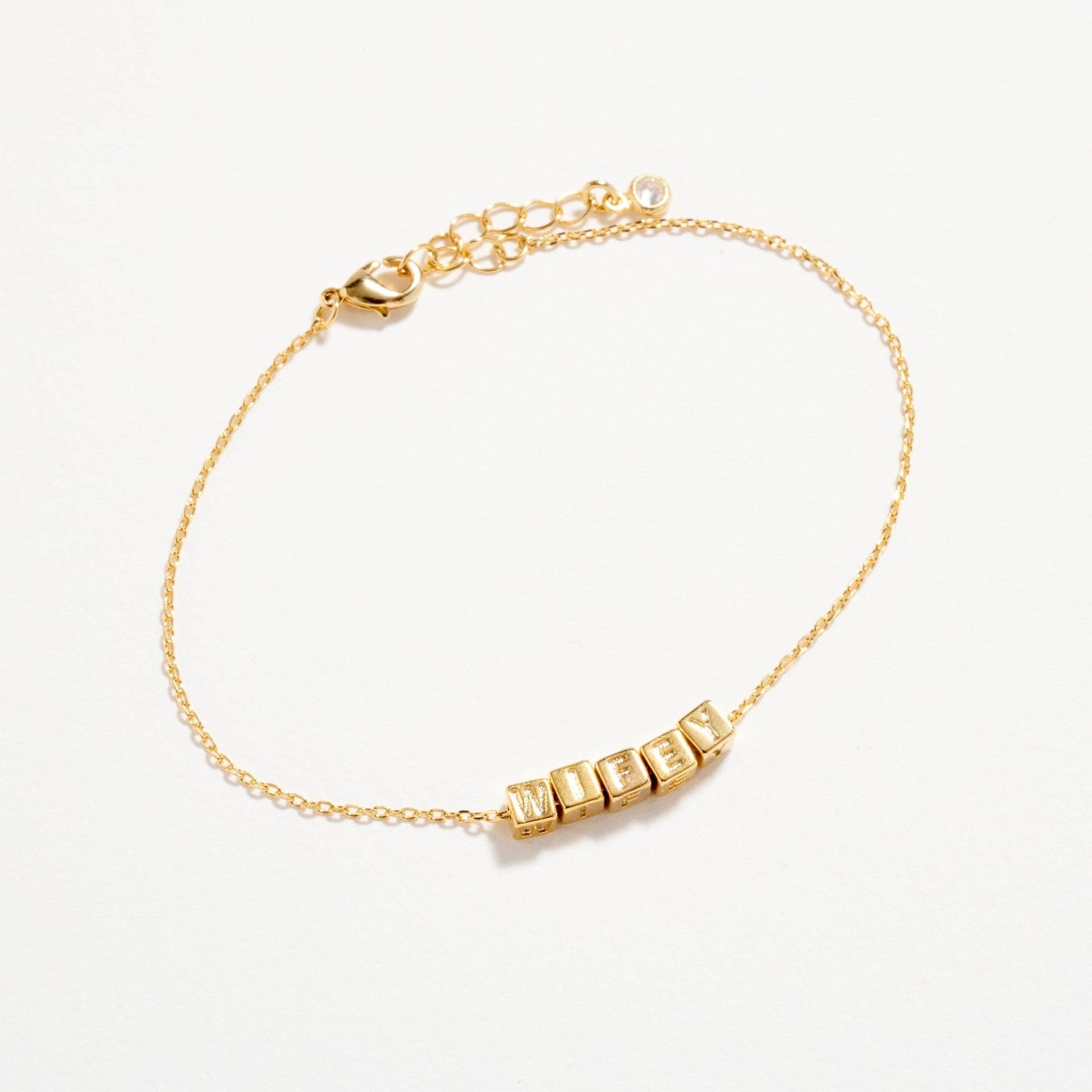 Gold Dipped Wifey' Letter Beaded Chain Bracelet - Nifty Decor & More