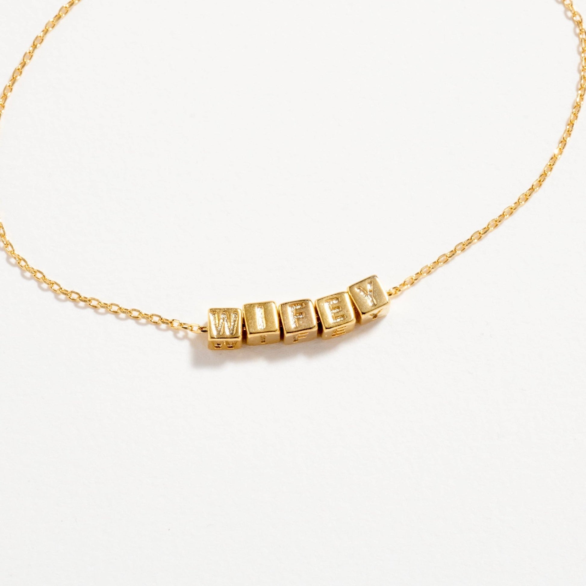Gold Dipped Wifey' Personalized Letter Beaded Chain Bracelet