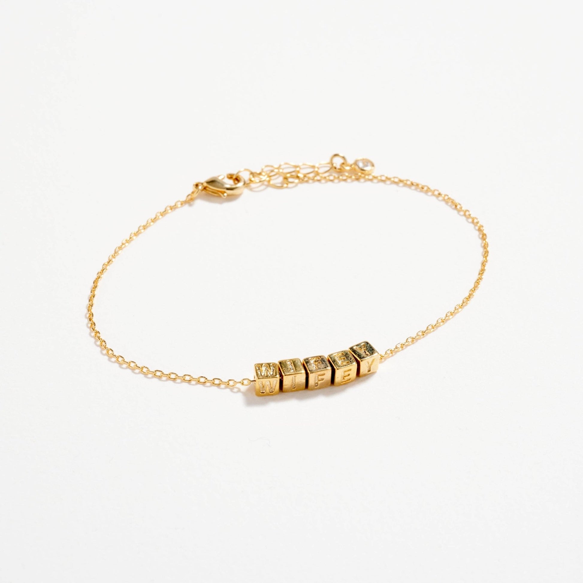 Gold Dipped Wifey' Personalized Letter Beaded Chain Bracelet
