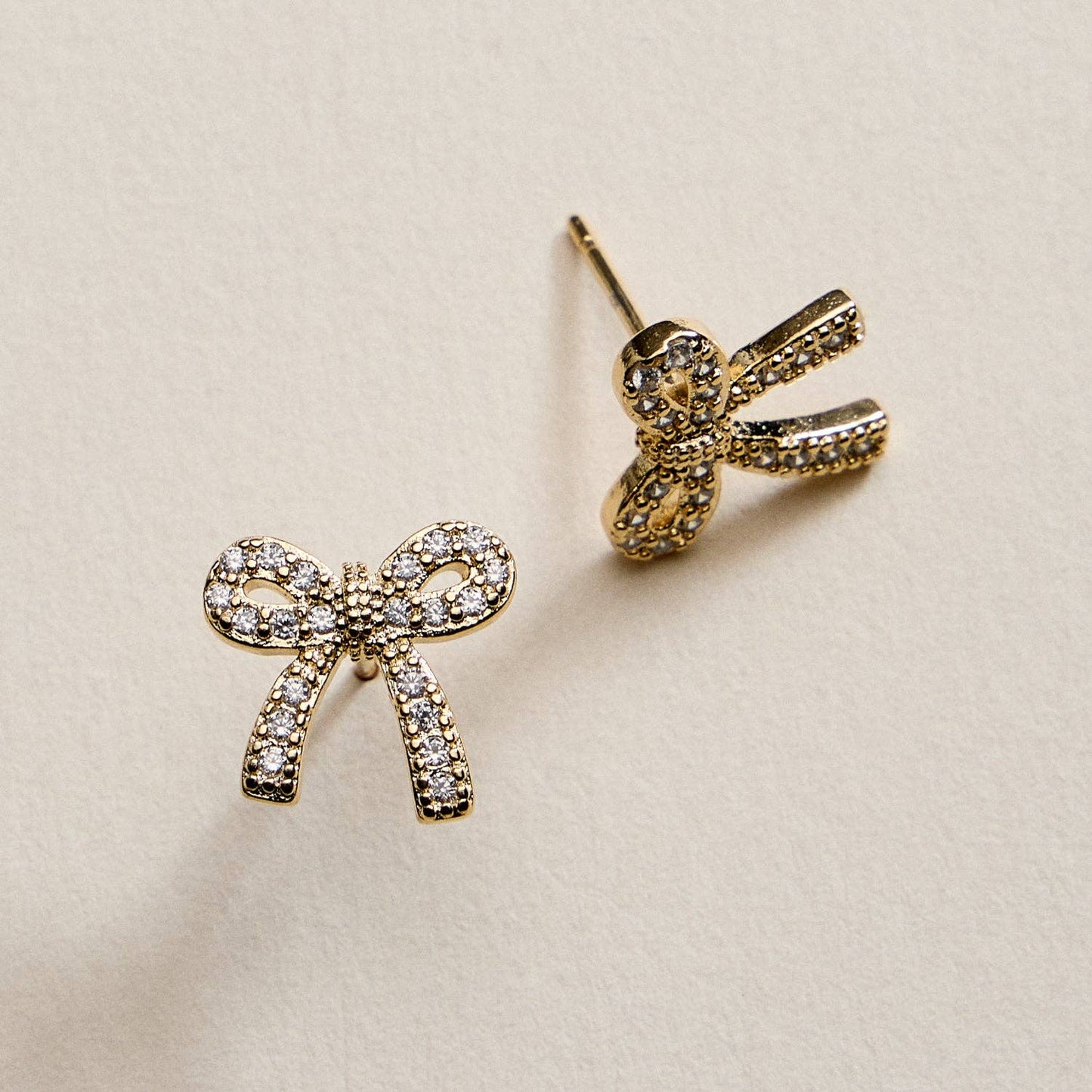 Gold Filled Crystal Bow Stud Earrings - Nifty Decor & More
