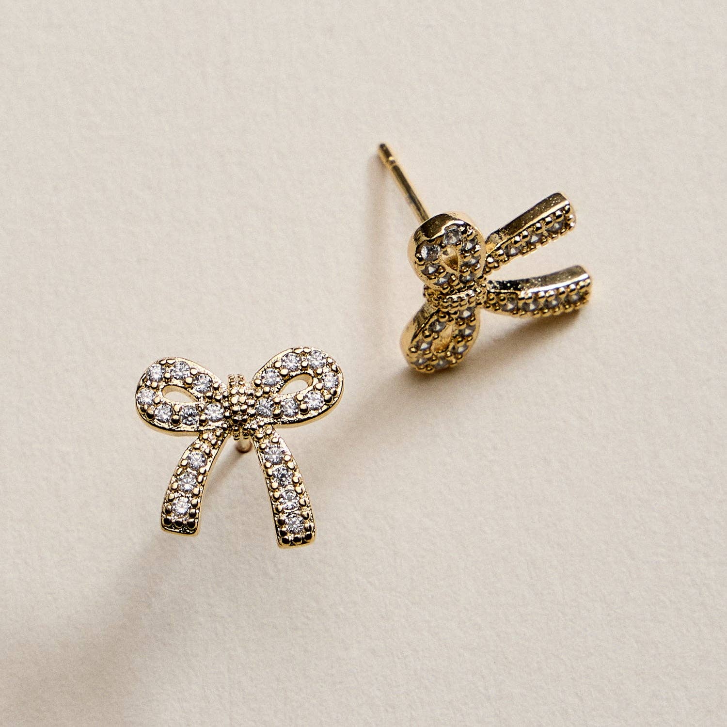 Gold Filled Crystal Bow Stud Earrings - Nifty Decor & More