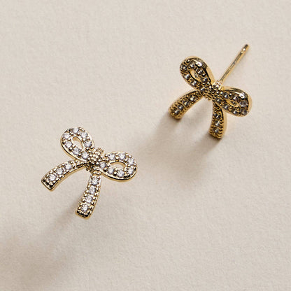 Gold Filled Crystal Bow Stud Earrings - Nifty Decor & More