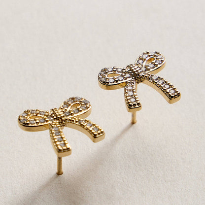 Gold Filled Crystal Bow Stud Earrings - Nifty Decor & More