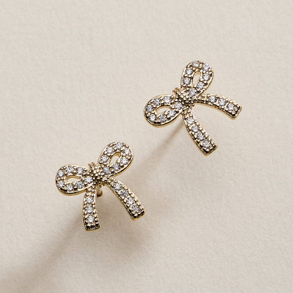 Gold Filled Crystal Bow Stud Earrings - Nifty Decor & More