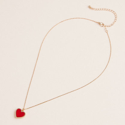 Gold Heart Pendant Necklace with Enamel and Crystal Charm - Nifty Decor & More