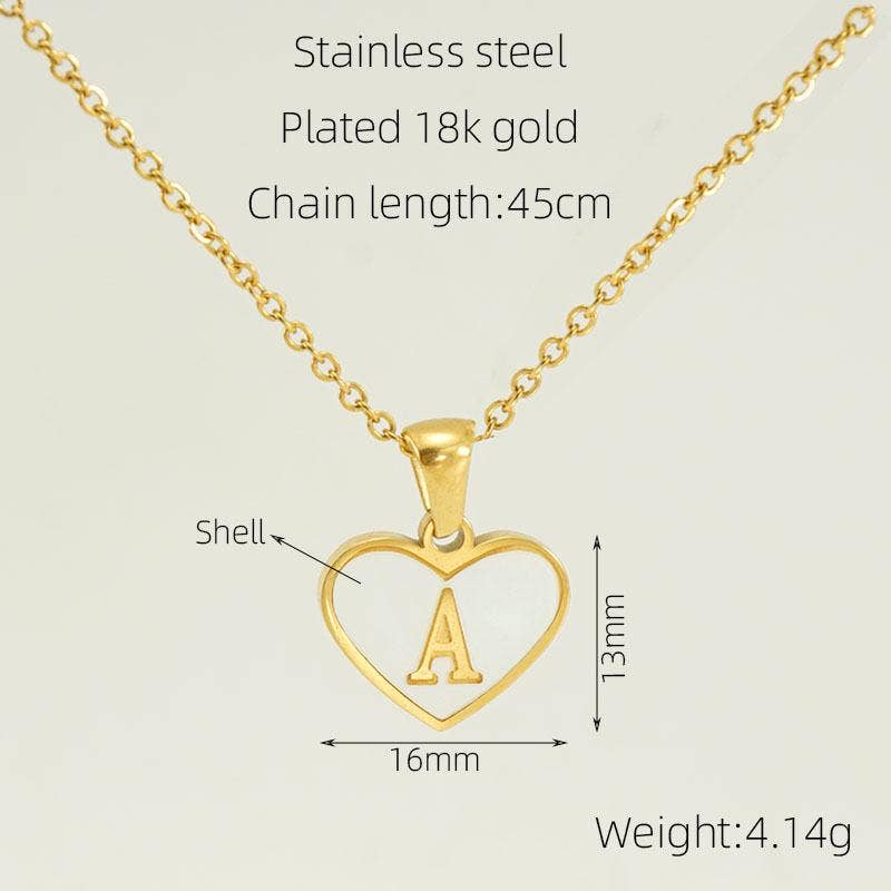 Gold Initial Heart Necklace – Letter Pendant, 18K Gold Plated Stainless Steel, Mother of Pearl Shell Charm, Valentine & Everyday Jewelry Gift - Nifty Decor & More