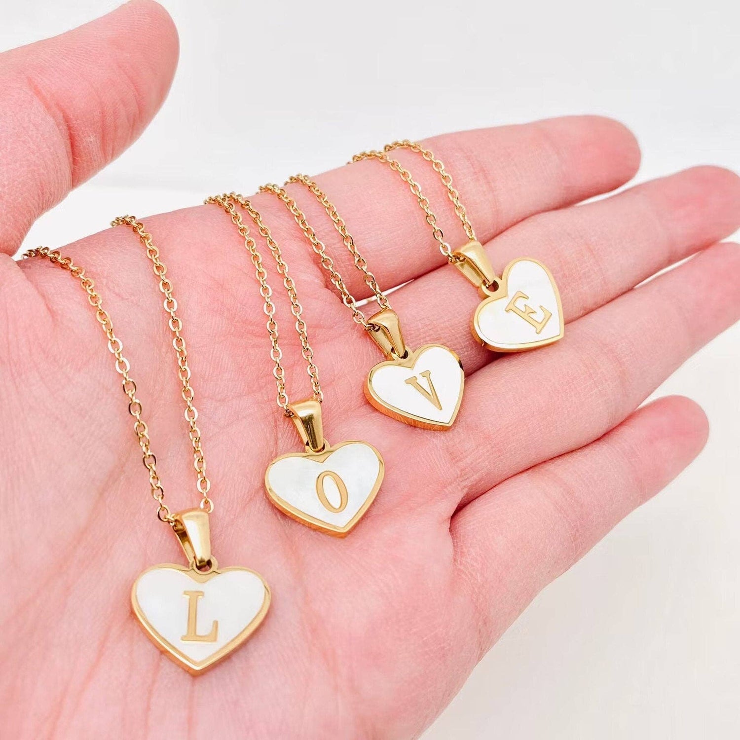Gold Initial Heart Necklace – Letter Pendant, 18K Gold Plated Stainless Steel, Mother of Pearl Shell Charm, Valentine & Everyday Jewelry Gift - Nifty Decor & More