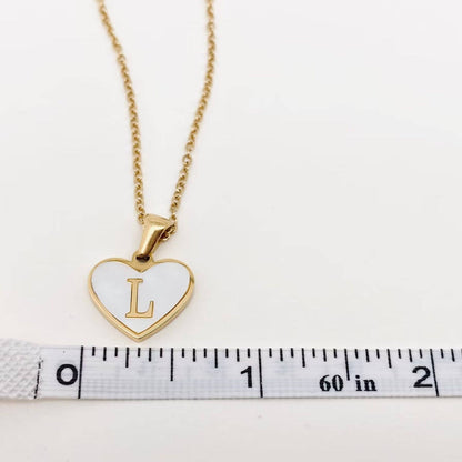 Gold Initial Heart Necklace – Letter Pendant, 18K Gold Plated Stainless Steel, Mother of Pearl Shell Charm, Valentine & Everyday Jewelry Gift - Nifty Decor & More