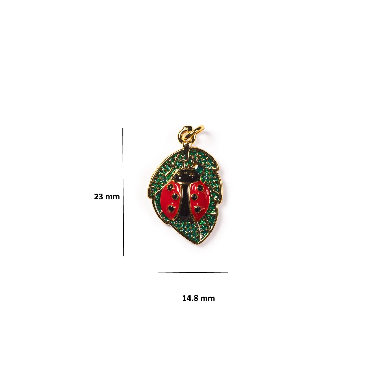 Gold Ladybug on Leaf Charm with Enamel for Jewelry - Nifty Decor & More
