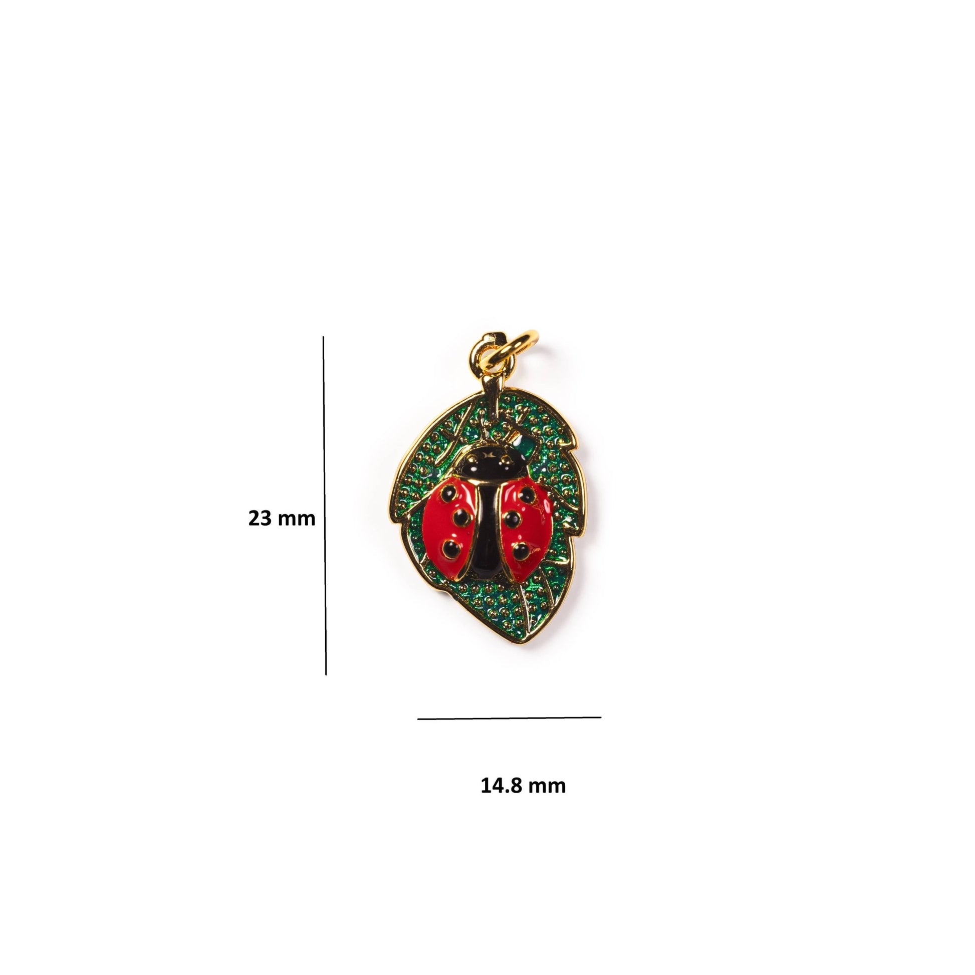 Gold Ladybug on Leaf Charm with Enamel for Jewelry - Nifty Decor & More