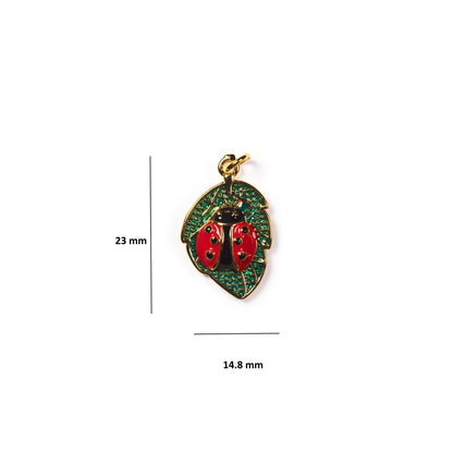 Gold Ladybug on Leaf Charm with Enamel for Jewelry - Nifty Decor & More